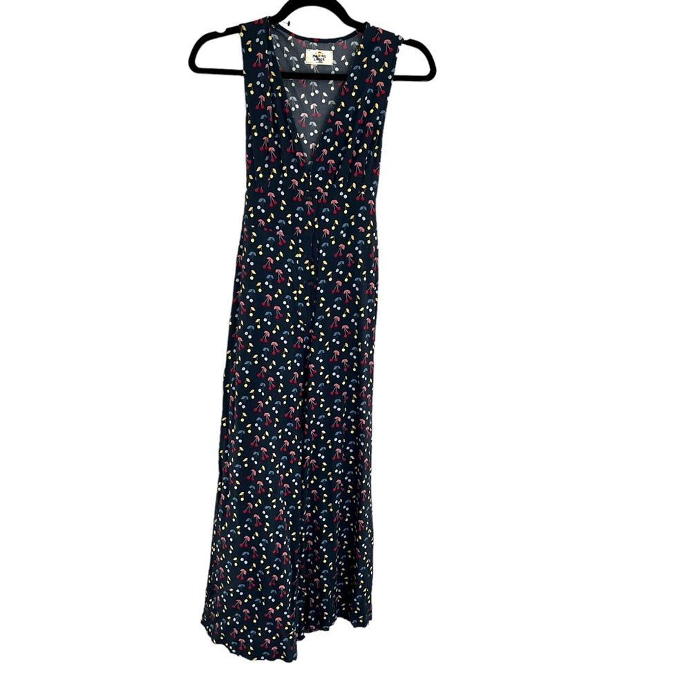 Marine Layer Holli Navy Cherry Print Wide Leg Cropped Jumpsuit XS - Picture 6 of 13